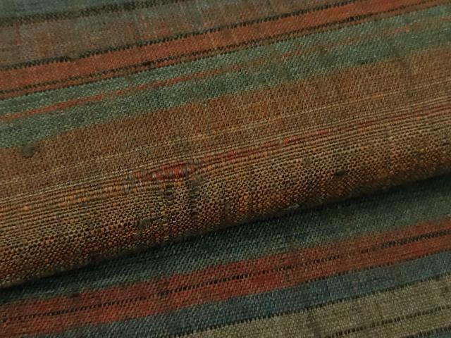平和屋本店●極上 郡上紬 草木染 横段文 逸品 DZAB8759kh6