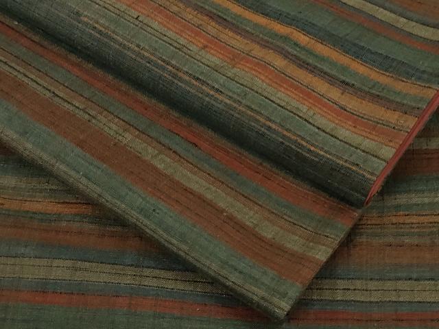 平和屋本店●極上 郡上紬 草木染 横段文 逸品 DZAB8759kh6