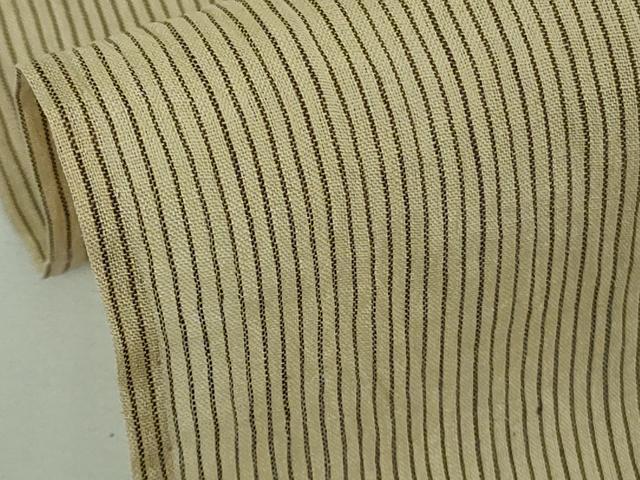平和屋着物*極上 夏物 本場小千谷ちぢみ 麻 縞 白橡色×棒茶色 逸品 DZAB8775kh6