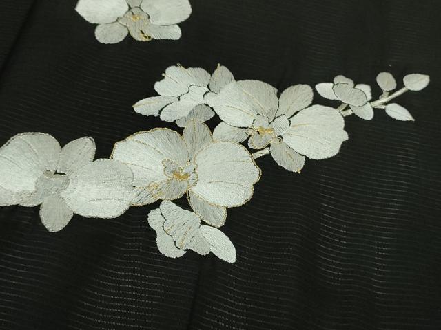 平和屋本店*極上 夏物 訪問着 絽 総刺繍 胡蝶蘭 黒地 金糸 逸品 未使用 DZAB8778kh6