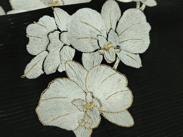 平和屋本店*極上 夏物 訪問着 絽 総刺繍 胡蝶蘭 黒地 金糸 逸品 未使用 DZAB8778kh6