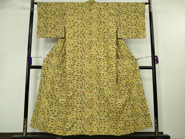 平和屋本店●極上 本場琉球紅型 小紋 紬地 花楓文 芥子色地 逸品 DZAB8781kh6