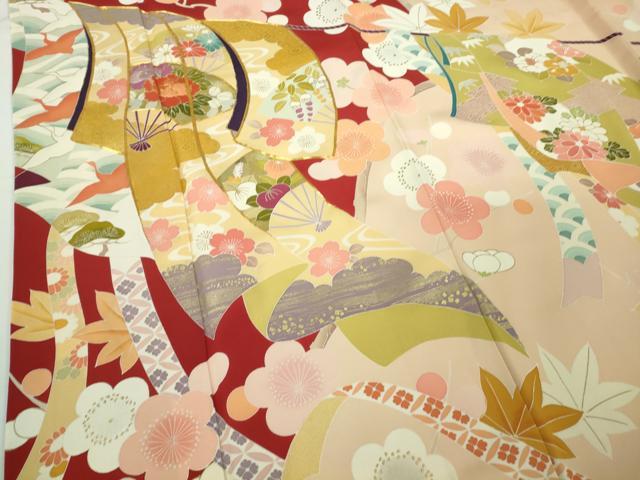 平和屋本店●極上 創業460年・千總 振袖 駒刺繍 誰が袖 吉祥花文 金彩 逸品 DZAB8782kh6