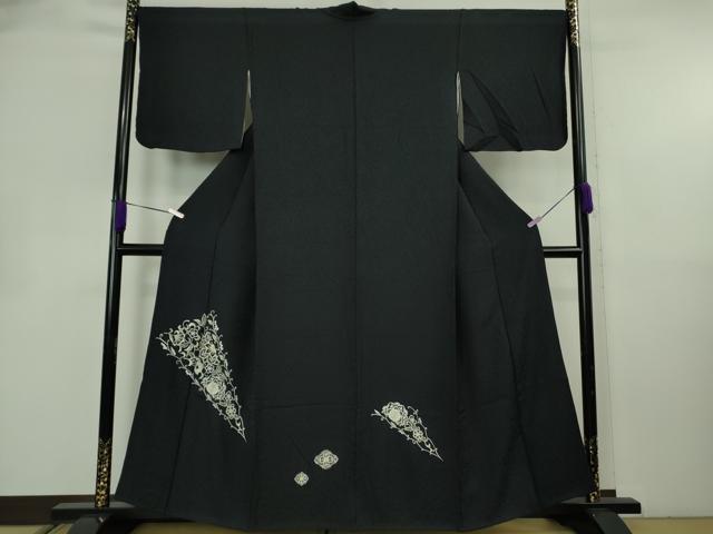 平和屋着物●極上 訪問着 総刺繍 花唐草文 濃い紺地 金糸 逸品 DZAB8786kh6