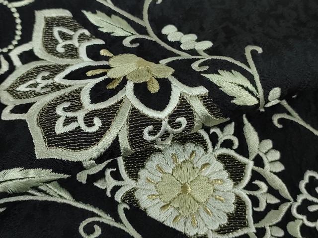 平和屋着物●極上 訪問着 総刺繍 花唐草文 濃い紺地 金糸 逸品 DZAB8786kh6