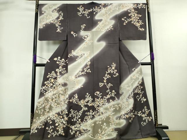 平和屋本店●極上 訪問着 白山紬 駒刺繍 花唐草文 暈し染め 金彩 逸品 未使用 DZAB8788kh6