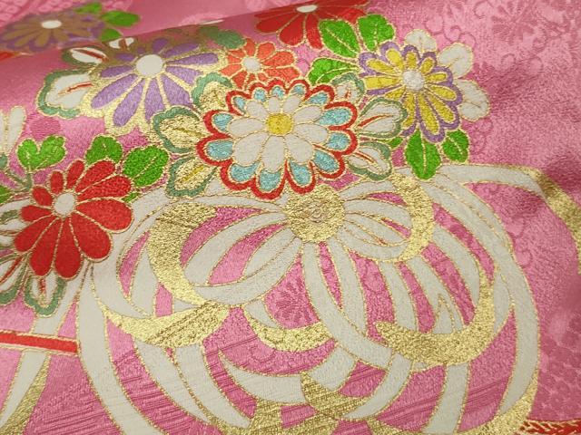 平和屋本店∵極上 創業460年・千總 女の子 十三参り 子供 祝着 駒刺繍 乱菊 桐花文 金彩 逸品 DZAB8794kh6