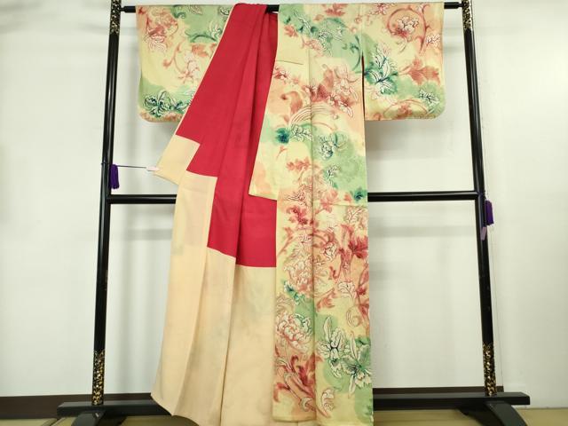 平和屋本店●超希少 染彩芸術の巨匠 皆川月華 ろうけつ染 アンティーク 大正ロマン 訪問着 刺繍 カトレア 金糸 逸品 DZAB8796kh6