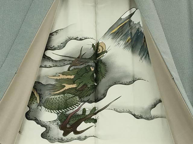 平和屋本店●極上 男性 江戸小紋・長羽織セット 角通し 着物・藍鉄色×絹鼠色 長羽織・利休鼠色×柳鼠色 羽裏・龍 逸品 DZAB8798kh6