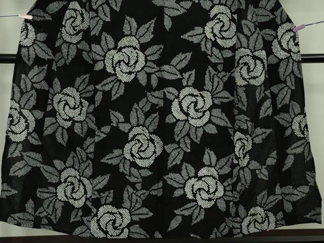 平和屋着物∴極上 夏物 浴衣 有松鳴海絞り 薔薇 バラ 黒地 綿 やまと誂製 逸品 DZAB8812kh6