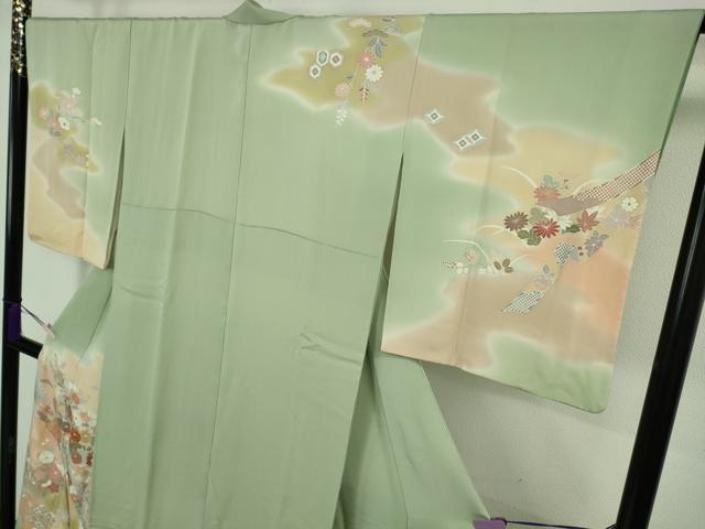 平和屋本店●極上 創業460年・千總 訪問着 駒刺繍 束ね熨斗花文 裏葉柳色地 暈し染め 金彩 反端付き 逸品 DZAB8819kh6