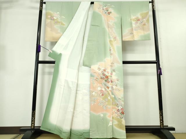 平和屋本店●極上 創業460年・千總 訪問着 駒刺繍 束ね熨斗花文 裏葉柳色地 暈し染め 金彩 反端付き 逸品 DZAB8819kh6