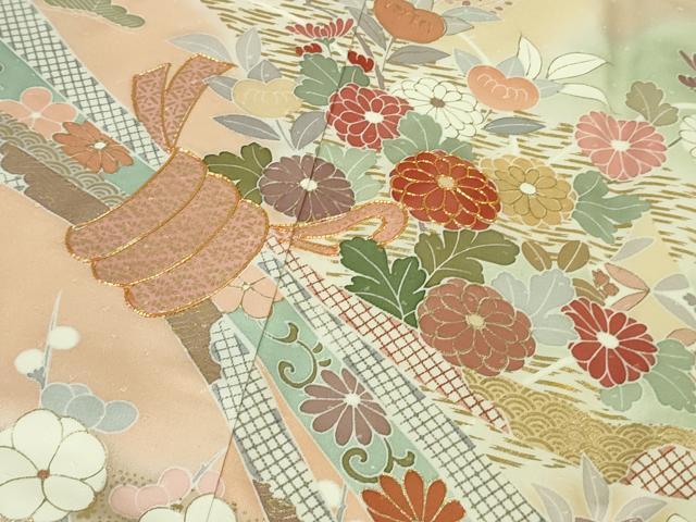 平和屋本店●極上 創業460年・千總 訪問着 駒刺繍 束ね熨斗花文 裏葉柳色地 暈し染め 金彩 反端付き 逸品 DZAB8819kh6