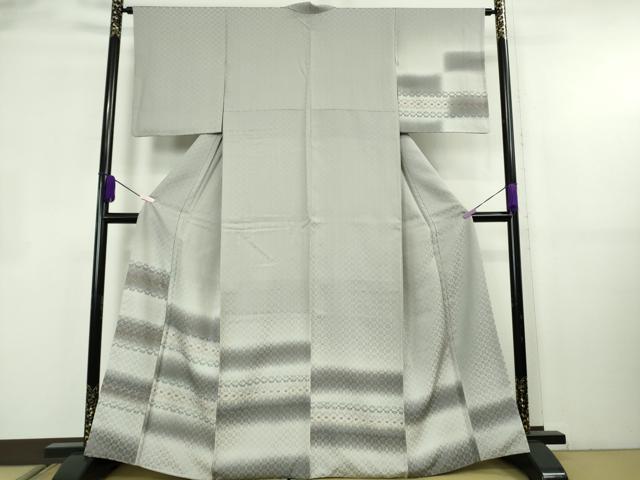平和屋着物●極上 訪問着 お召地 花織 絹鼠色地 逸品 DZAB8824kh6