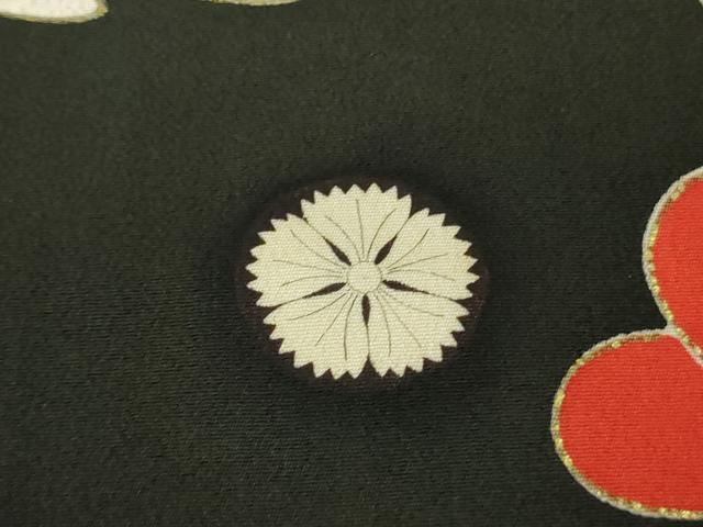 平和屋本店●極上 アンティーク 大正ロマン 振袖 刺繍 立波飛鶴吉祥花文 黒地 金彩 逸品 DZAB8829kh6