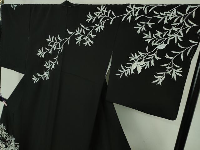 平和屋本店●極上 訪問着 刺繍 枝花文 黒地 金糸 ロング丈 逸品 未使用 DZAB8831kh6