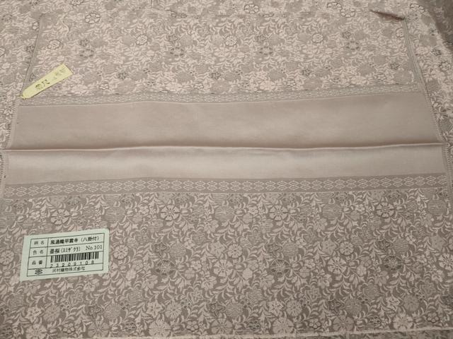 平和屋本店●希少 西陣河村織物謹製・手織り お召 風通織 早雲寺 墨桜色地 反端付き 逸品 未使用 DZAB8833kh6