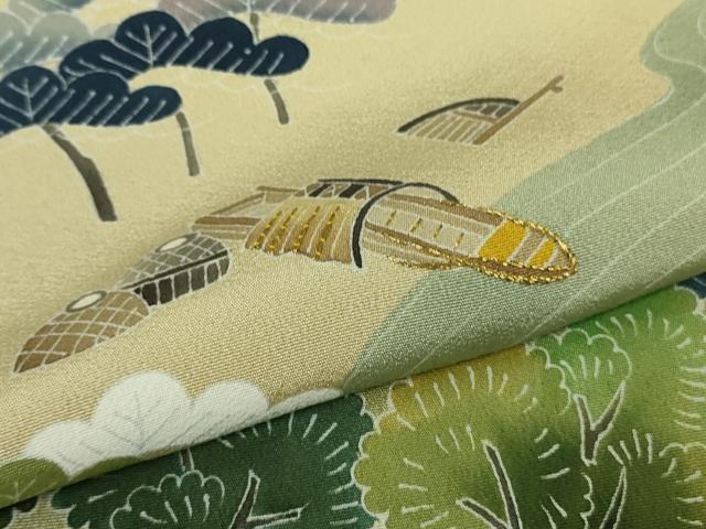 平和屋本店●極上 十七代京屋林蔵 訪問着 刺繍 風景花文 御召御納戸色地 金糸 ロング丈 逸品 未使用 DZAB8835kh6
