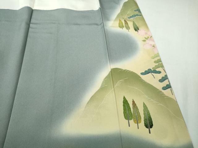 平和屋本店●極上 十七代京屋林蔵 訪問着 刺繍 風景花文 御召御納戸色地 金糸 ロング丈 逸品 未使用 DZAB8835kh6