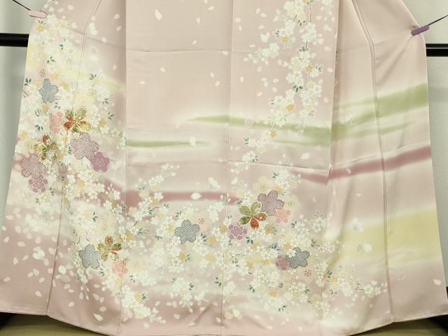 平和屋本店●極上 訪問着 駒刺繍 舞桜 薄い虹色地 暈し染め 金彩 逸品 DZAB8844kh6