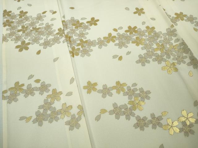 平和屋本店●極上 小紋 舞桜 鳥の子色地 金彩 逸品 DZAB8845kh6
