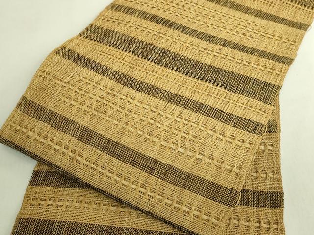 平和屋本店*極上 夏物 古代原始布 科布 八寸名古屋帯 横段文 逸品 未使用 DZAB8854kh6