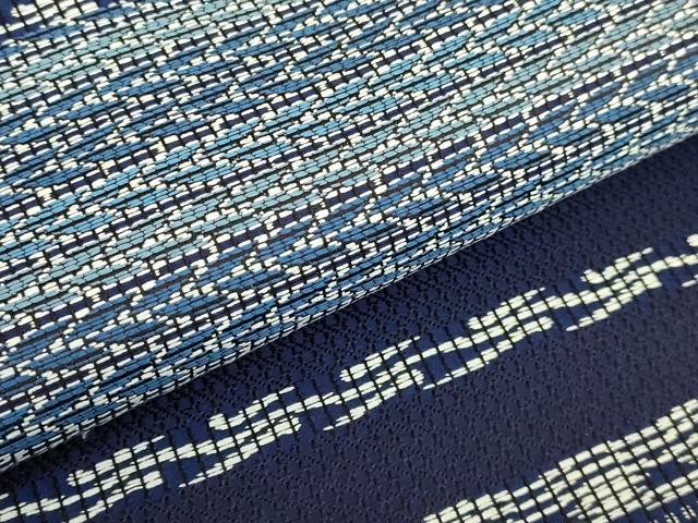 平和屋本店●極上 本場筑前博多織 六通柄袋帯 天然藍染 横段文 協和織物 証紙付き 逸品 DZAB8855kh6