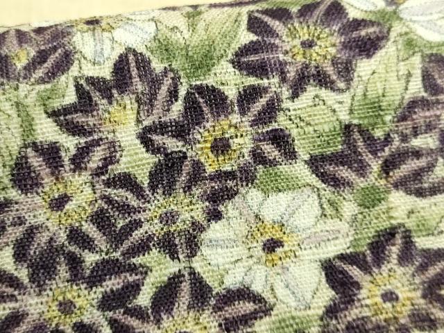 平和屋本店*極上 夏物 九寸名古屋帯 手描き 草花文 絹麻 逸品 DZAB8889kh6