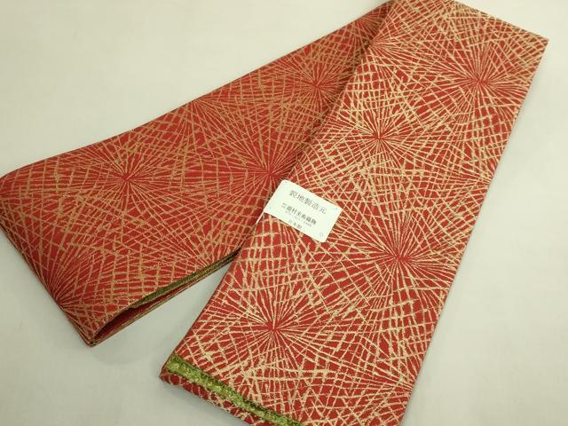 平和屋着物●極上 龍村美術織物 両面 半幅帯 豊花麗犬文 敷松葉 金糸 逸品 未使用 DZAB8949kh6