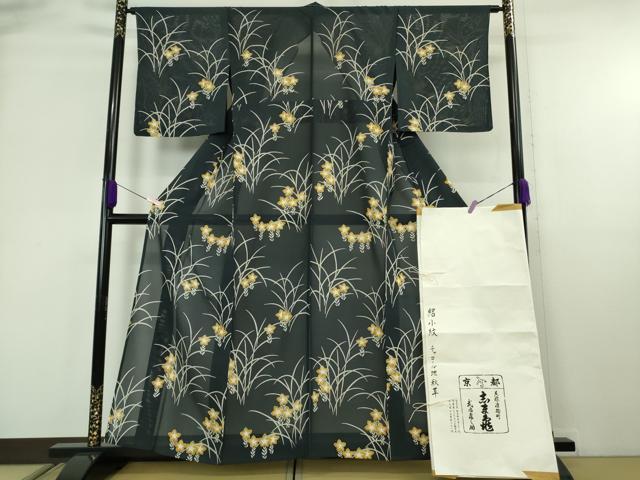 平和屋本店*極上 夏物 銀座 志ま亀 小紋 絽 秋草 百入茶色地 たとう紙付き 逸品 未使用 DZAB8954kh6