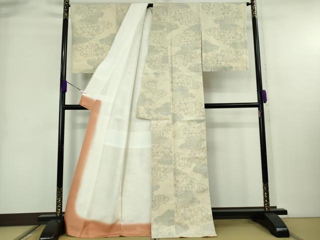 平和屋本店●極上 本場結城紬 重要無形文化財 奥順謹製 80亀甲 雲取り笹花文 鳥の子色地 証紙付き 逸品 未使用 DZAB8962kh6