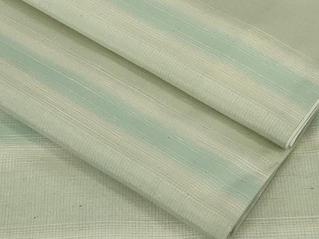 平和屋着物●極上 紬 横段文 白緑色地 ロング丈 逸品 DZAB8964kh6