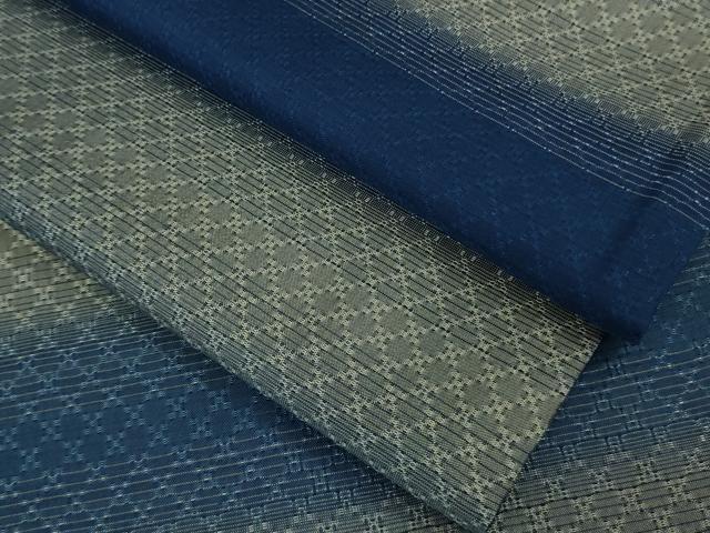 平和屋本店●極上 藍香房 花織 お召 天然藍染 横段文 逸品 DZAB8989kh6