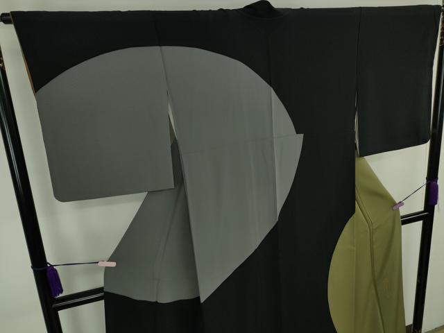 平和屋本店●極上 世界的人形師 辻村寿三郎 ジュサブロー 訪問着 黒地 鬼しぼ縮緬 逸品 DZAB8996kh6