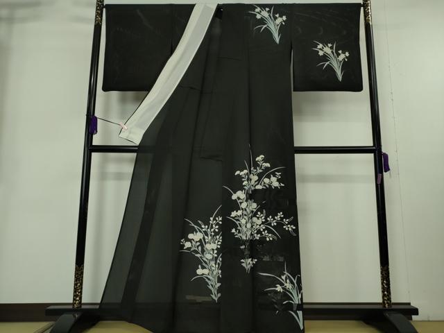 平和屋本店*極上 夏物 中国三大刺繍 スワトウ刺繍 汕頭刺繍 訪問着 縦絽 エ霞紋紗 秋草文 黒地 逸品 DZAB8998kh6