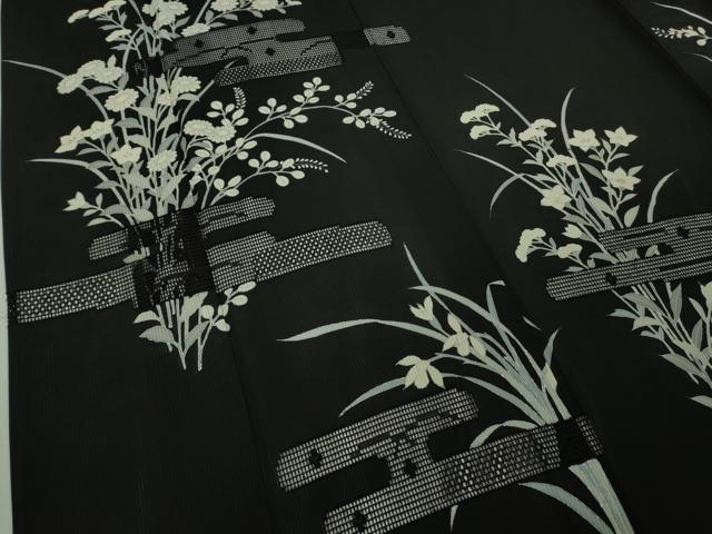 平和屋本店*極上 夏物 中国三大刺繍 スワトウ刺繍 汕頭刺繍 訪問着 縦絽 エ霞紋紗 秋草文 黒地 逸品 DZAB8998kh6