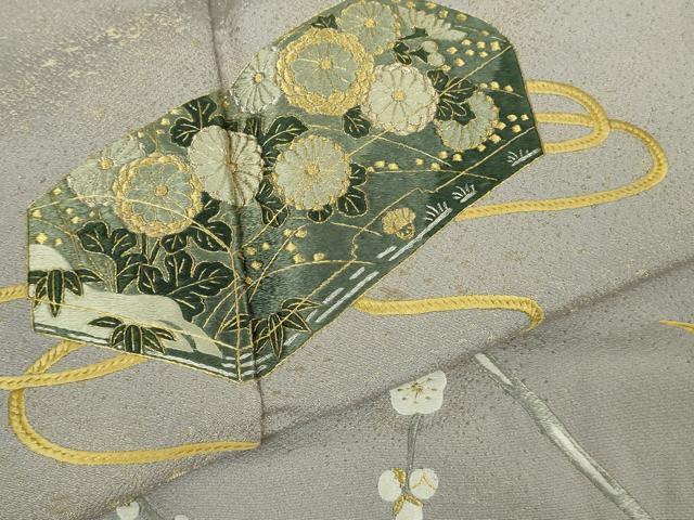 平和屋本店●極上 山口静樹 山口美術織物 色留訪問着 錦繍 笹竹梅 花文箱 霞色地 金糸 冊子付き 逸品 DZAB8999kh6