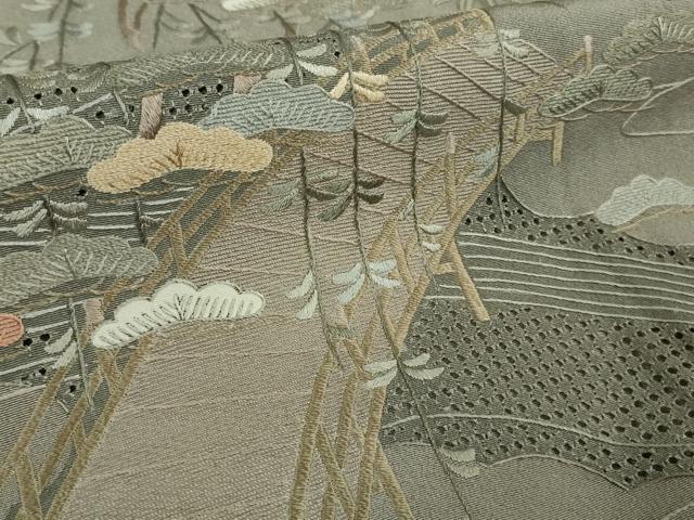 平和屋本店●極上 中国三大刺繍 スワトウ刺繍 汕頭刺繍 総刺繍 訪問着 渡橋風景花文 薄墨色地 逸品 未使用 DZAB9000kh6