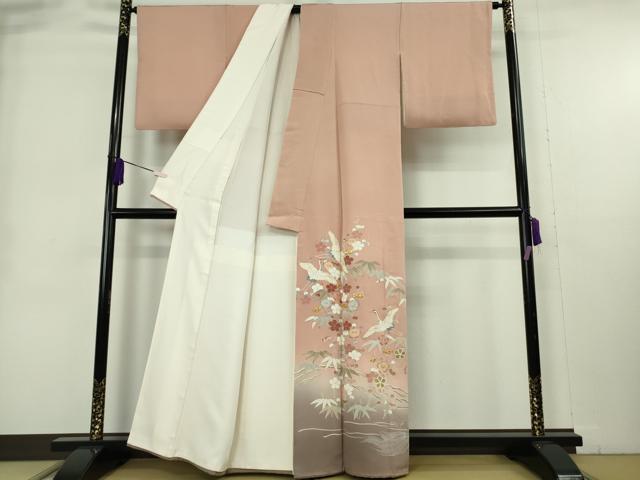平和屋本店●極上 創業460年・千總 色留袖 駒刺繍 鶴亀 松竹梅 赤香色地 金彩 阪急百貨店扱い 逸品 DZAB9004kh6
