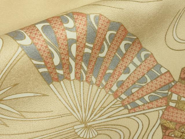平和屋本店●極上 銀座きしや 訪問着 駒刺繍 流水扇面花文 砥粉色地 金彩 逸品 DZAB9006kh6