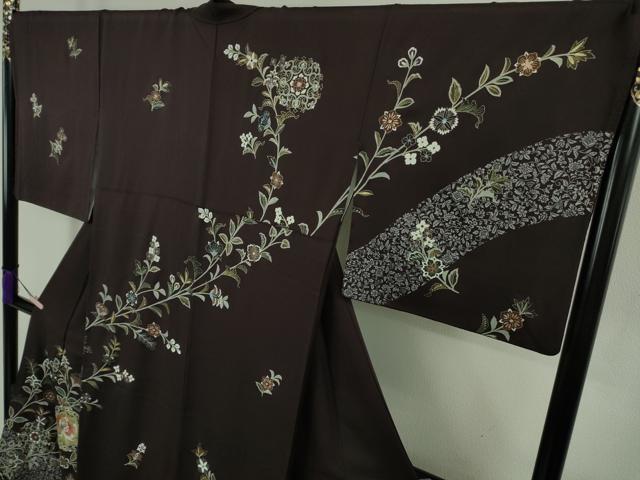 平和屋本店●極上 訪問着 刺繍 朱雀 正倉院更紗花文 深紫色地 金彩 逸品 DZAB9011kh6