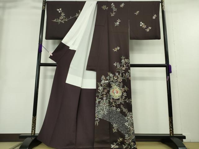 平和屋本店●極上 訪問着 刺繍 朱雀 正倉院更紗花文 深紫色地 金彩 逸品 DZAB9011kh6