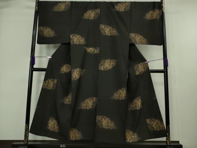 平和屋本店●極上 男性 本場大島紬 9マルキ 地空 龍 黒地 ほていや扱い 逸品 DZAB9023kh6