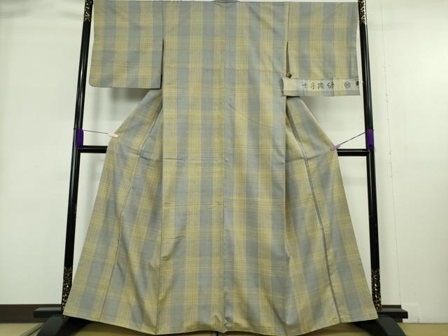 平和屋本店●希少 士乎路紬 加納別誂 格子 反端付き 逸品 DZAB9042kh6