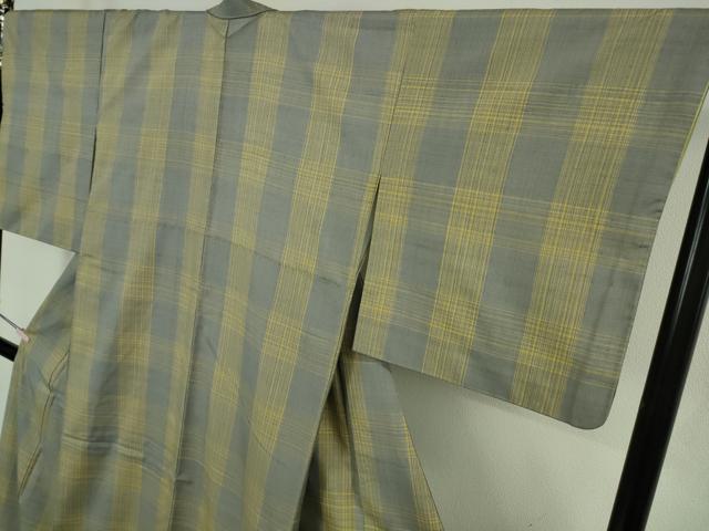 平和屋本店●希少 士乎路紬 加納別誂 格子 反端付き 逸品 DZAB9042kh6