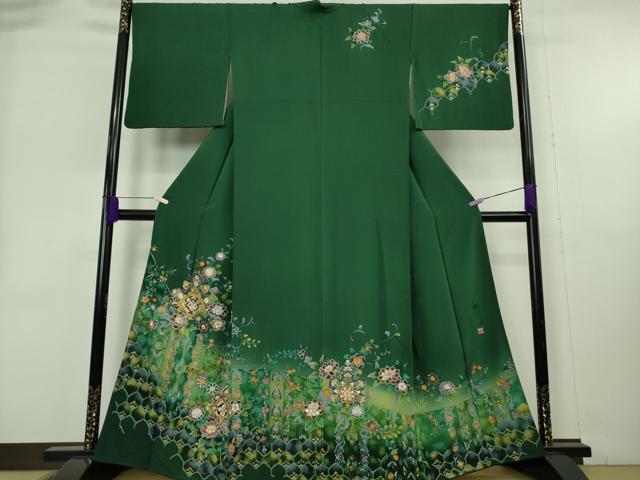 平和屋本店●極上 中国三大刺繍 スワトウ刺繍 汕頭刺繍 泰斗刺繍 総刺繍 訪問着 花唐草文 鉄色地 暈し染め 金糸 逸品 DZAB9047kh6