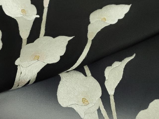平和屋本店●極上 訪問着 総刺繍 カラー 暈し染め 黒地 金糸 逸品 DZAB9048kh6