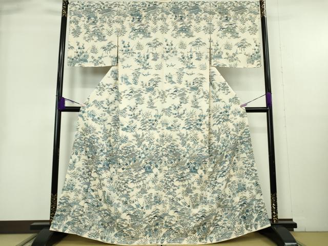 平和屋本店●極上 訪問着 総刺繍 藍 風景花文 金糸 ますいわ屋扱い 逸品 DZAB9049kh6