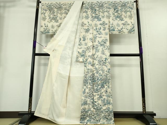 平和屋本店●極上 訪問着 総刺繍 藍 風景花文 金糸 ますいわ屋扱い 逸品 DZAB9049kh6