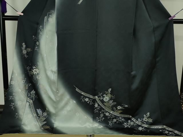 平和屋着物●極上 訪問着 スパンコール 花唐草文 暈し染め 金銀彩 銀通し地 ロング丈 逸品 DZAB9052kh6